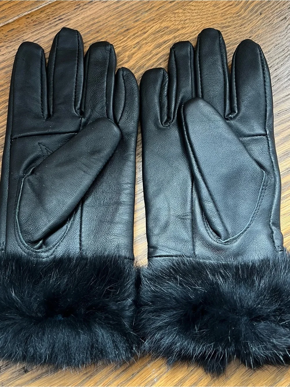 Bijoux Terner Black Leather Gloves Rabbit Fur Cuffs Stylish Classy Women’s M